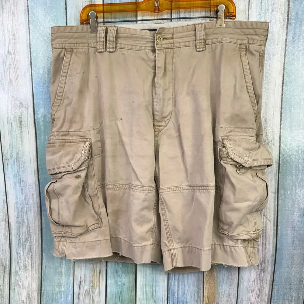 Polo Ralph Lauren Vintage Cargo Shorts Khaki Tan Size 38 THRASHED Y2K